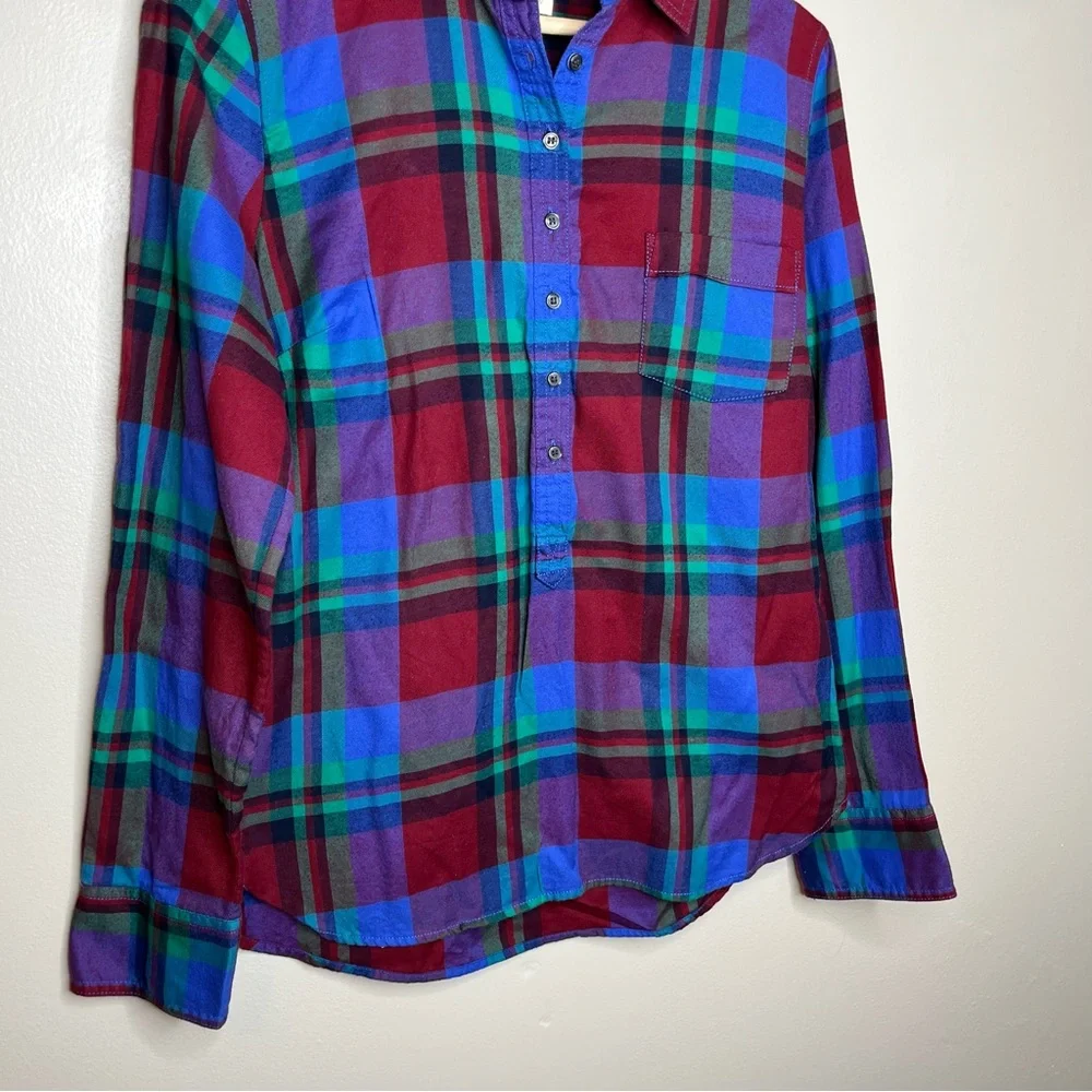 J. Crew Half Button Multi Color Plaid Checkered Long Sleeve Shirt Size Small - Picture 3 of 9
